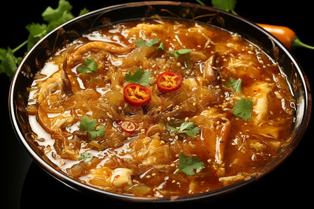 一碗红与黄的中国汤背景图片