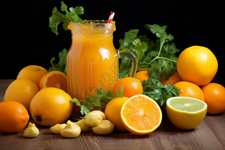 健康的橙子和果汁图片