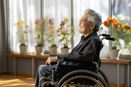 坐在轮椅上的老爷爷背景图片