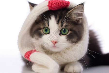 冬季系着围巾的猫咪图片