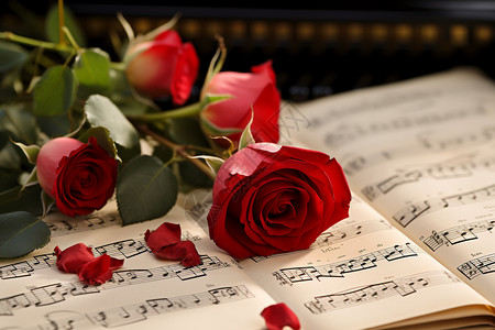 京谱音乐谱上的玫瑰背景