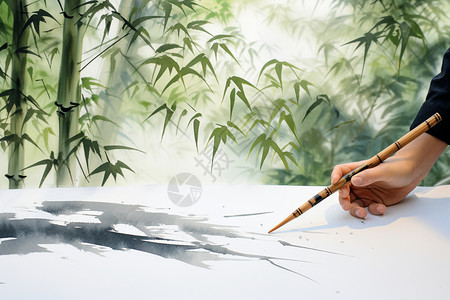 竹子水墨画背景图片