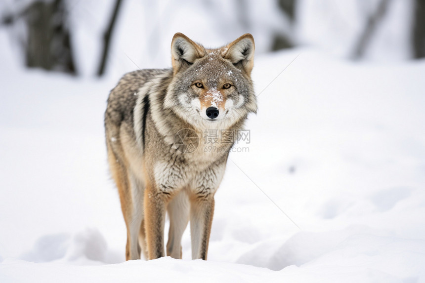 站在雪地上的狼图片