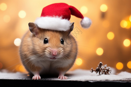 带着圣诞帽的仓鼠背景图片
