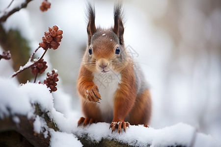 冬天松鼠松鼠在雪地中背景