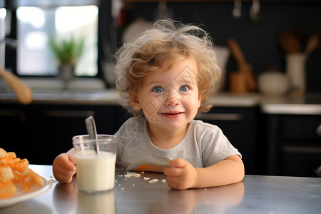 宝宝吃早餐乖巧可爱的小女孩背景