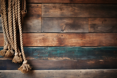 绳索挂在木墙上图片