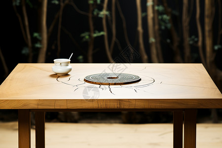 木质日晷桌子院子里的木桌背景