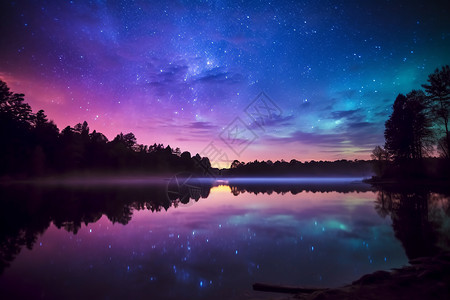 洒落星光星光洒落夜晚的湖面上背景