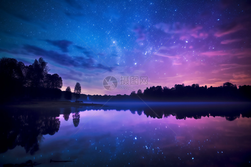 美丽的星空湖泊图片