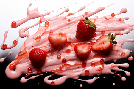 新鲜的奶油和草莓背景图片