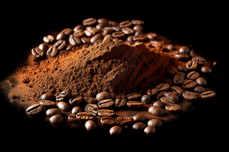 黑色咖啡豆圆环黑色背景下的咖啡作品背景