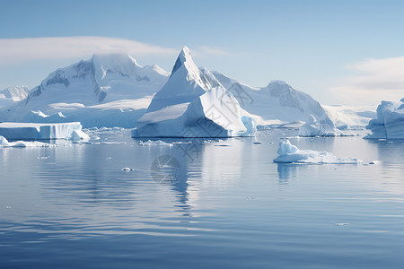 南极人雪山下的湖面背景