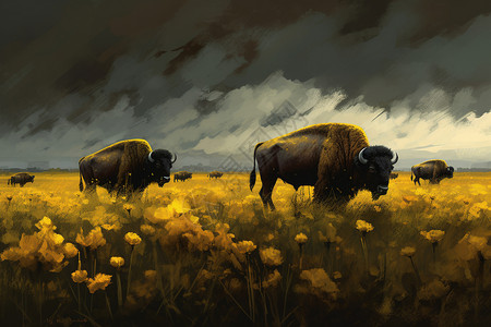 草原上的野牛图片