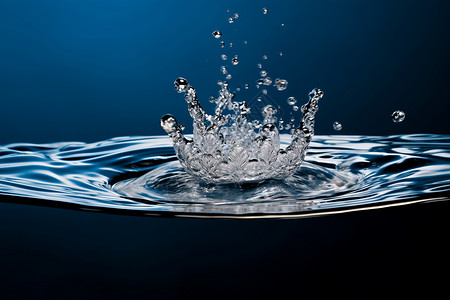 液体喷溅水滴水中的泡沫和涟漪设计图片