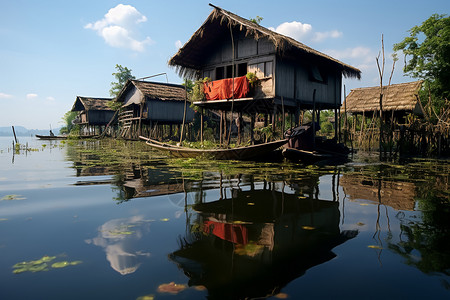 湖面上的房屋图片