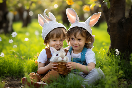 花朵兔兔兔耳朵的孩子背景