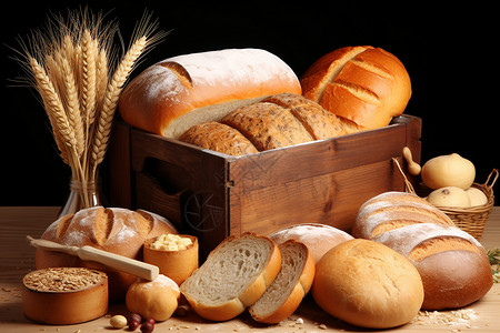 面包木盒拼盘背景图片
