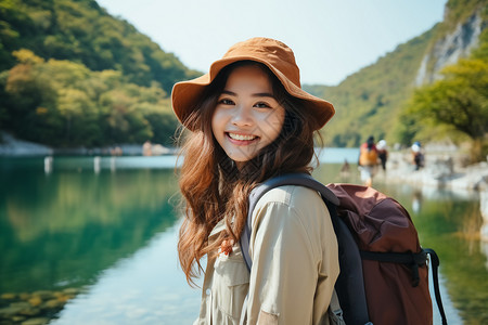 女士太阳帽亚洲旅行女孩背景