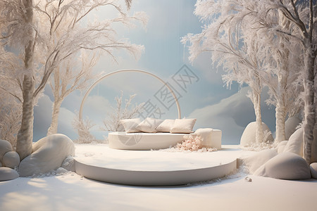 冬季圆柱形舞台背景图片