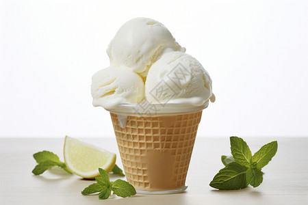 冰淇淋与薄荷叶高清图片