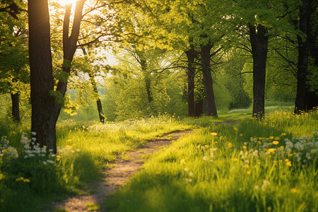 夏日早晨的森林小路背景图片