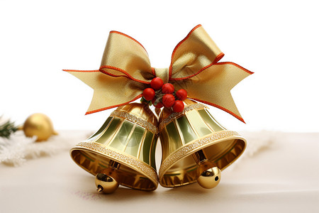 蝴蝶结铃铛装饰圣诞节的金色蝴蝶结铃铛背景