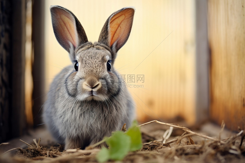 可爱的兔子静坐在土地上图片