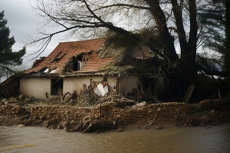 被飓风摧毁的房屋图片