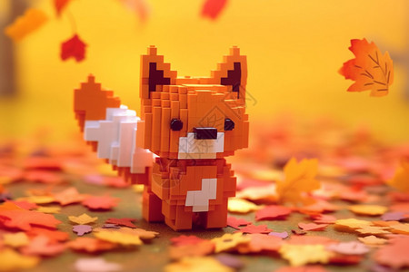 秋叶纷飞中的小狐狸图片