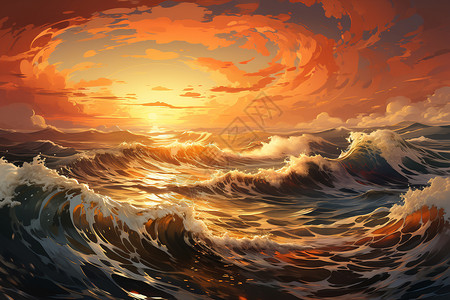夕阳下的梦幻大海图片