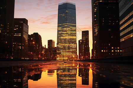 日落下的高楼市区图片