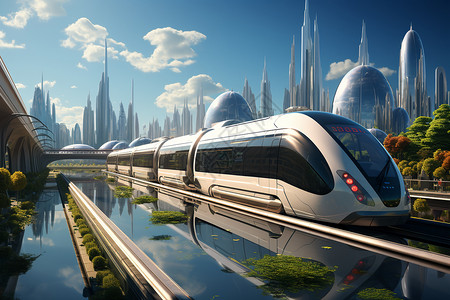 未来城市中的氢动力火车设计图片