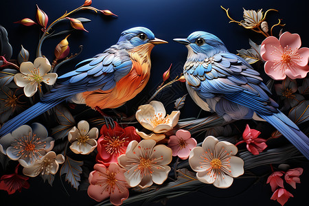 花鸟立体刺绣背景图片