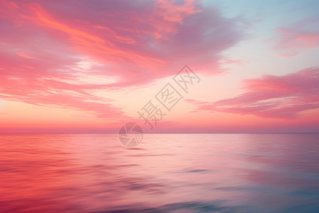粉红色晚霞下的大海图片