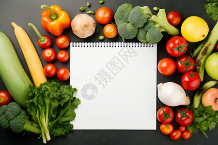 蔬菜围绕的笔记本图片