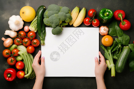 新鲜蔬果间的笔记本高清图片