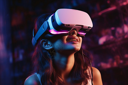 体验VR技术的女孩背景图片