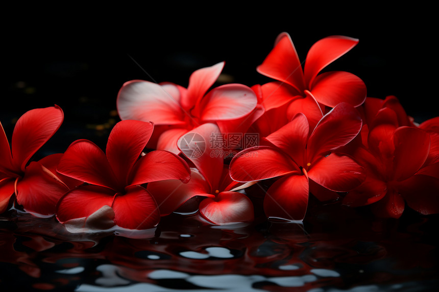 水面上的红花图片