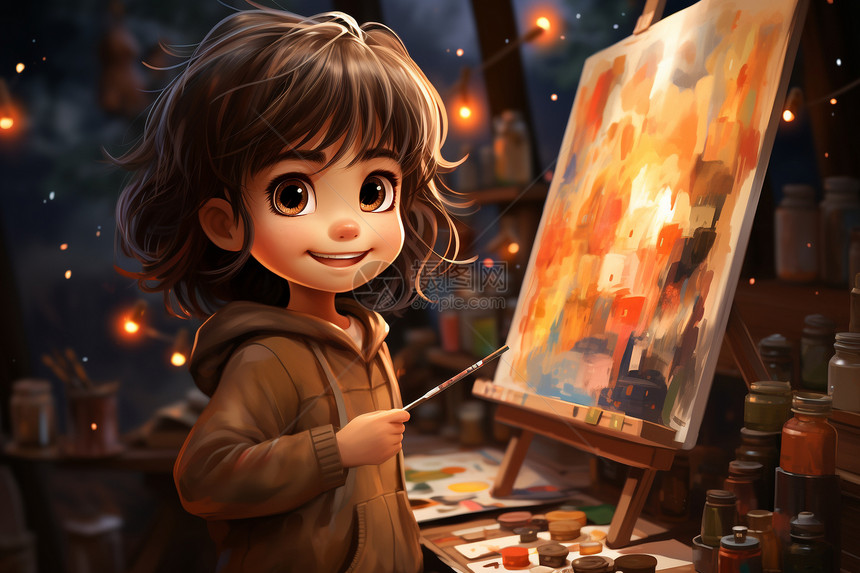 绘画的小女孩图片
