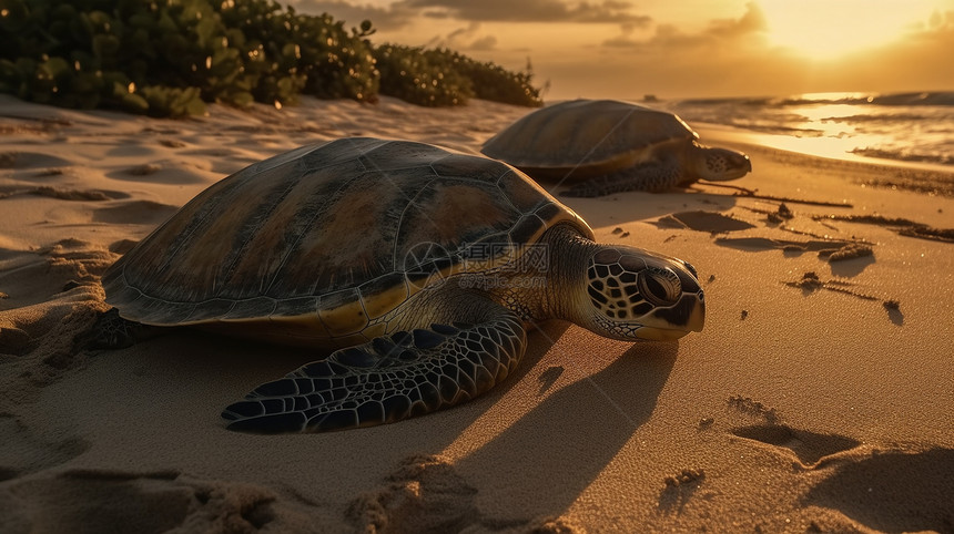 热带海滩上的海龟图片