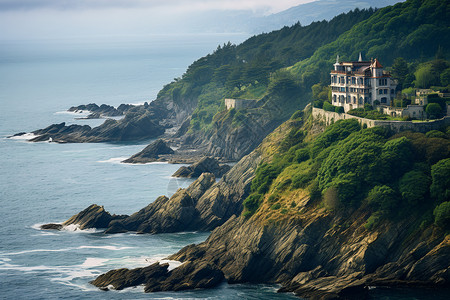 海边悬崖上的海景别墅图片