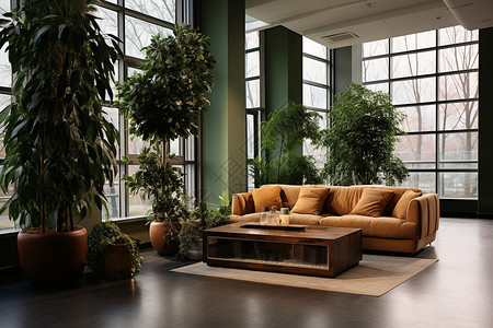 客厅里的沙发和绿植图片