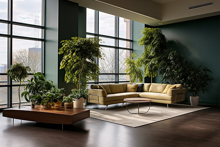 绿植丰富的家居客厅图片