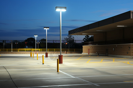 夜晚停车场的路灯图片
