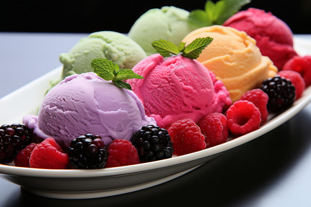 奶油果味多种口味冰淇淋球背景