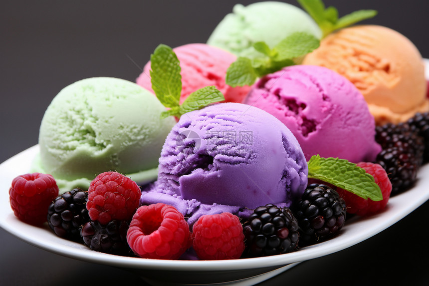 浆果薄荷冰淇淋盘图片