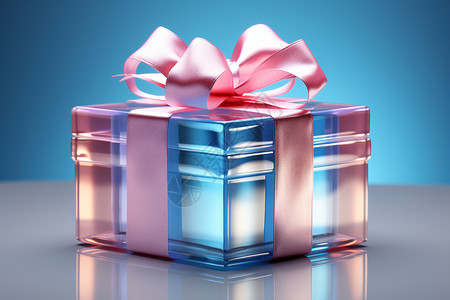 节日粉红色丝带粉色丝带装饰的亚克力礼物盒设计图片