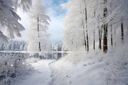 白雪茫茫的树林高清图片