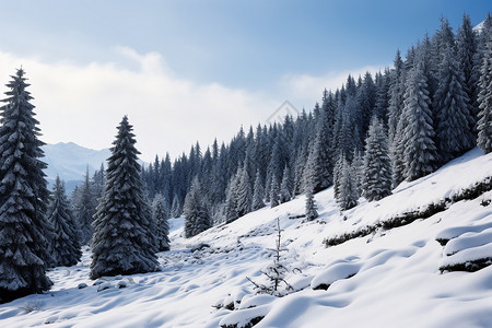 冬日山林里的积雪图片